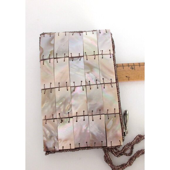 Horn  & Silk Wristlet Clutch Purse W Beaded Braided Strap Vintage Mod by Design - Picture 8 of 8